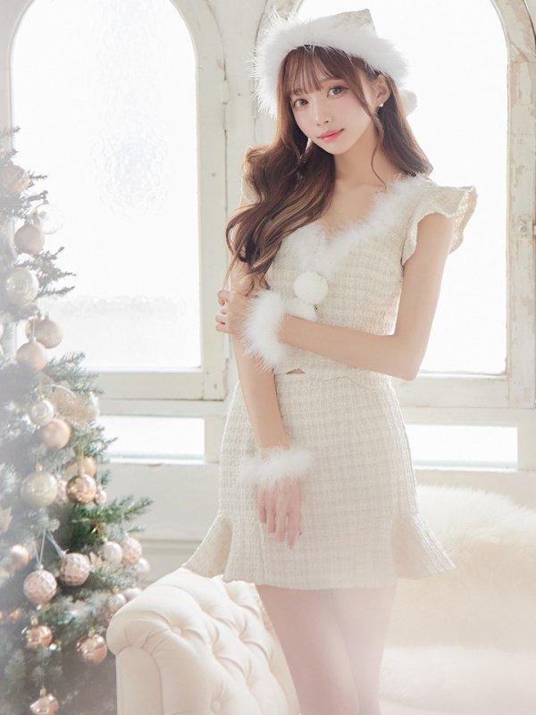 画像34: 【ノベルティ対象】【即日発送】ツイード/ セットアップ/ マーメイドフレアミニドレスサンタ【サンタコス 5点セット】【XS-Mサイズ/4カラー】[YMT] (34)