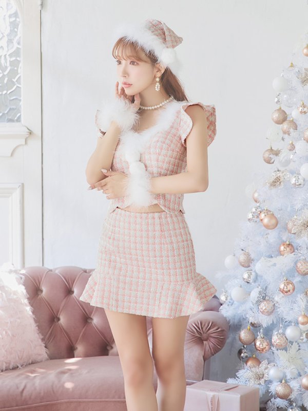 画像24: 【ノベルティ対象】【即日発送】ツイード/ セットアップ/ マーメイドフレアミニドレスサンタ【サンタコス 5点セット】【XS-Mサイズ/4カラー】[YMT] (24)