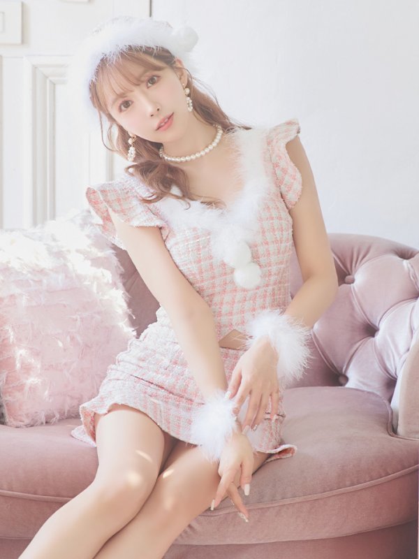 画像25: 【ノベルティ対象】【即日発送】ツイード/ セットアップ/ マーメイドフレアミニドレスサンタ【サンタコス 5点セット】【XS-Mサイズ/4カラー】[YMT] (25)