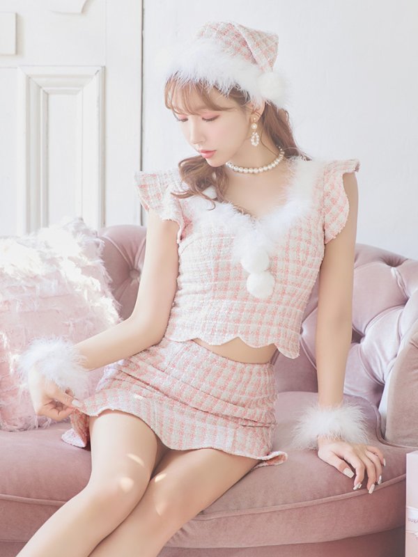 画像9: 【即日発送】ツイード/ セットアップ/ マーメイドフレアミニドレスサンタ【サンタコス 5点セット】【XS-Mサイズ/4カラー】[OF04] (9)