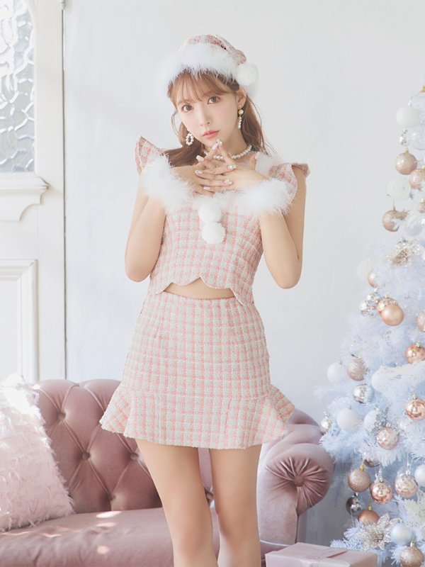 画像14: 【ノベルティ対象】【即日発送】ツイード/ セットアップ/ マーメイドフレアミニドレスサンタ【サンタコス 5点セット】【XS-Mサイズ/4カラー】[[YMT] (14)