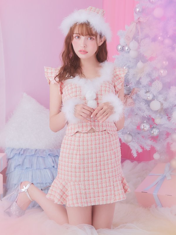 画像2: 【サンタSALE!!】【即日発送】ツイード/ セットアップ/ マーメイドフレアミニドレスサンタ【sugar nine サンタコス 5点セット】【XS-Mサイズ/4カラー】[OF04] (2)