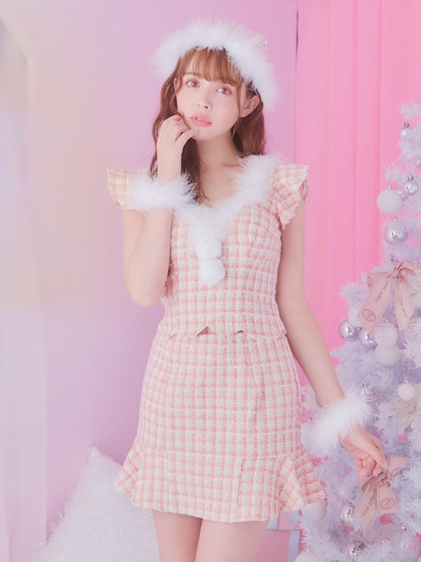画像3: 【サンタSALE!!】【即日発送】ツイード/ セットアップ/ マーメイドフレアミニドレスサンタ【sugar nine サンタコス 5点セット】【XS-Mサイズ/4カラー】[OF04] (3)