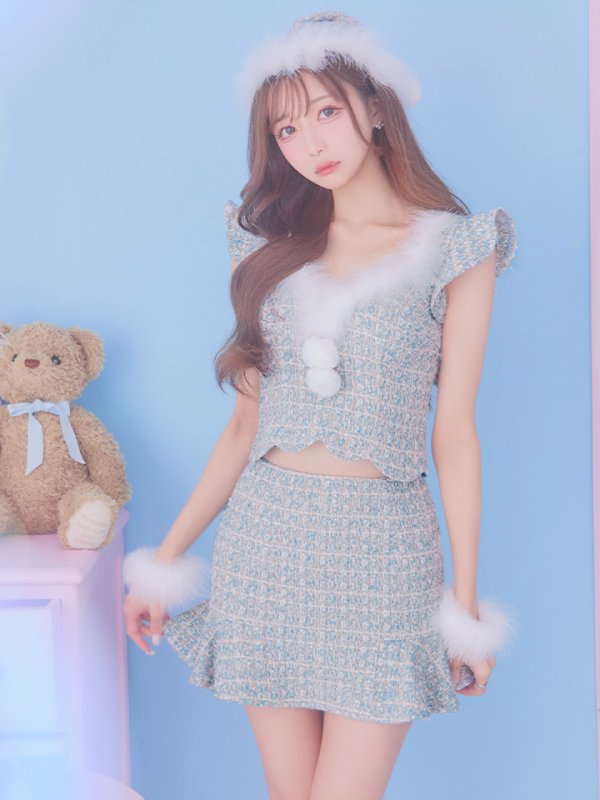 画像2: 【ノベルティ対象】【即日発送】ツイード/ セットアップ/ マーメイドフレアミニドレスサンタ【サンタコス 5点セット】【XS-Mサイズ/4カラー】[YMT] (2)