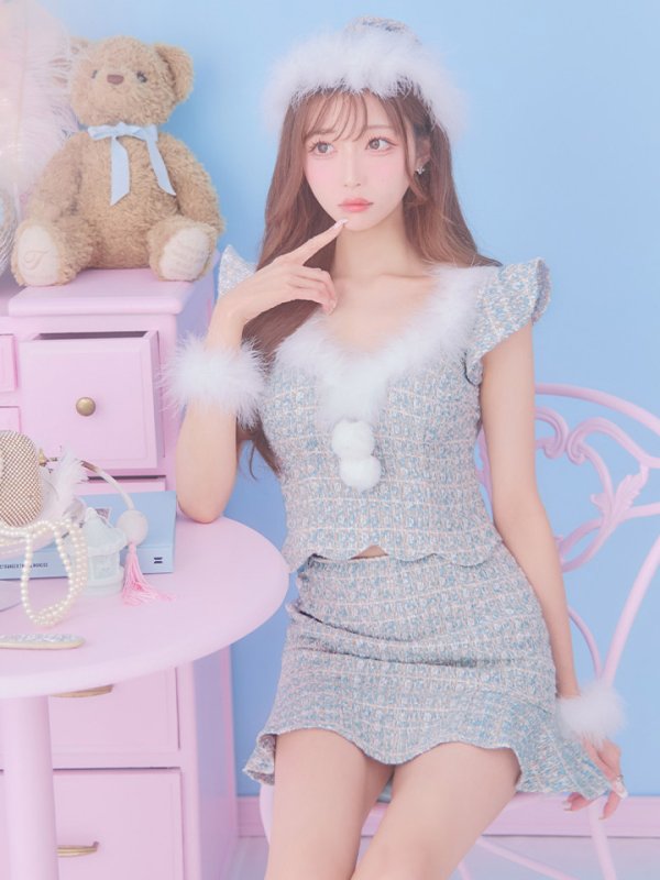 画像3: 【ノベルティ対象】【即日発送】ツイード/ セットアップ/ マーメイドフレアミニドレスサンタ【サンタコス 5点セット】【XS-Mサイズ/4カラー】[YMT] (3)