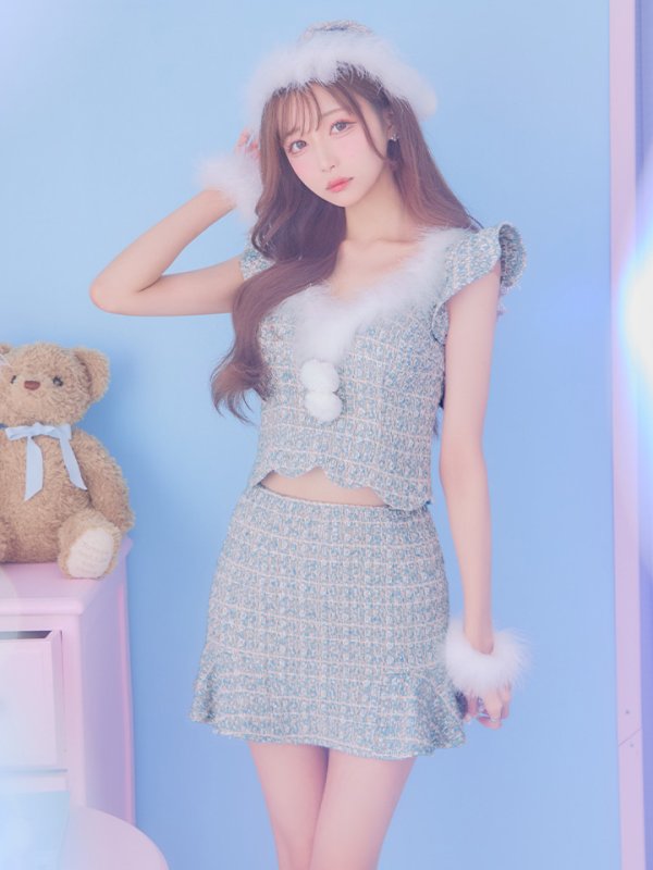 画像4: 【ノベルティ対象】【即日発送】ツイード/ セットアップ/ マーメイドフレアミニドレスサンタ【サンタコス 5点セット】【XS-Mサイズ/4カラー】[YMT] (4)