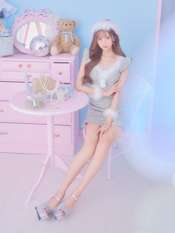 画像6: 【ノベルティ対象】【即日発送】ツイード/ セットアップ/ マーメイドフレアミニドレスサンタ【サンタコス 5点セット】【XS-Mサイズ/4カラー】[YMT] (6)