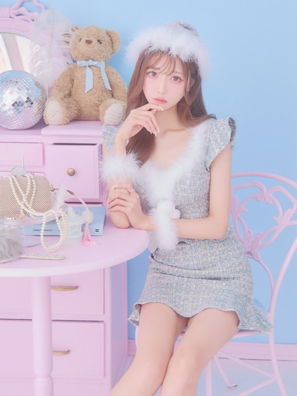 画像11: 【ノベルティ対象】【即日発送】ツイード/ セットアップ/ マーメイドフレアミニドレスサンタ【サンタコス 5点セット】【XS-Mサイズ/4カラー】[YMT] (11)