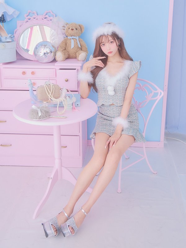 画像14: 【ノベルティ対象】【即日発送】ツイード/ セットアップ/ マーメイドフレアミニドレスサンタ【サンタコス 5点セット】【XS-Mサイズ/4カラー】[YMT] (14)