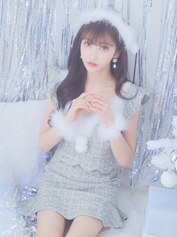 画像3: 【ノベルティ対象】【即日発送】ツイード/ セットアップ/ マーメイドフレアミニドレスサンタ【サンタコス 5点セット】【XS-Mサイズ/4カラー】[YMT] (3)