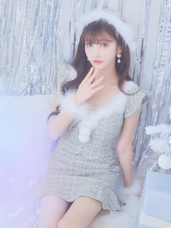 画像6: 【ノベルティ対象】【即日発送】ツイード/ セットアップ/ マーメイドフレアミニドレスサンタ【サンタコス 5点セット】【XS-Mサイズ/4カラー】[YMT] (6)