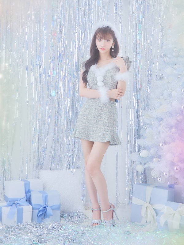 画像15: 【ノベルティ対象】【即日発送】ツイード/ セットアップ/ マーメイドフレアミニドレスサンタ【サンタコス 5点セット】【XS-Mサイズ/4カラー】[YMT] (15)