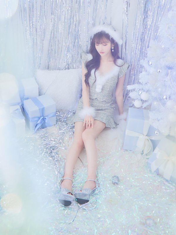 画像10: 【ノベルティ対象】【即日発送】ツイード/ セットアップ/ マーメイドフレアミニドレスサンタ【サンタコス 5点セット】【XS-Mサイズ/4カラー】[YMT] (10)