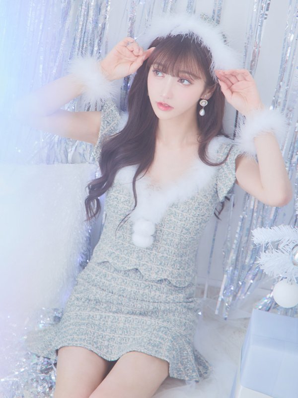 画像12: 【ノベルティ対象】【即日発送】ツイード/ セットアップ/ マーメイドフレアミニドレスサンタ【サンタコス 5点セット】【XS-Mサイズ/4カラー】[YMT] (12)