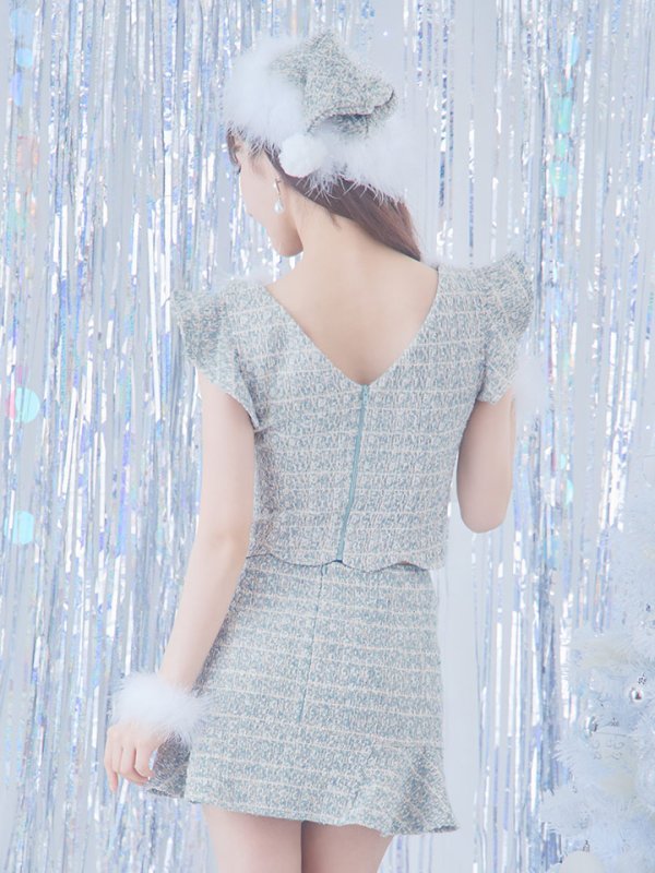 画像17: 【ノベルティ対象】【即日発送】ツイード/ セットアップ/ マーメイドフレアミニドレスサンタ【サンタコス 5点セット】【XS-Mサイズ/4カラー】[YMT] (17)