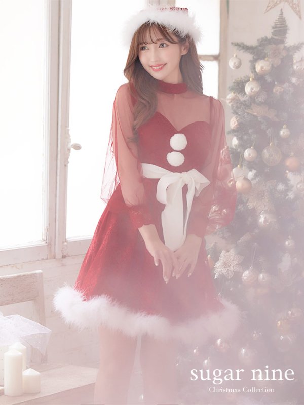 画像2: 【即日発送！】総レースチュールロングスリーブハイネックサンタ【sugar nine サンタコス 4点セット】【XS-XLサイズ/1カラー】[YMT] (2)