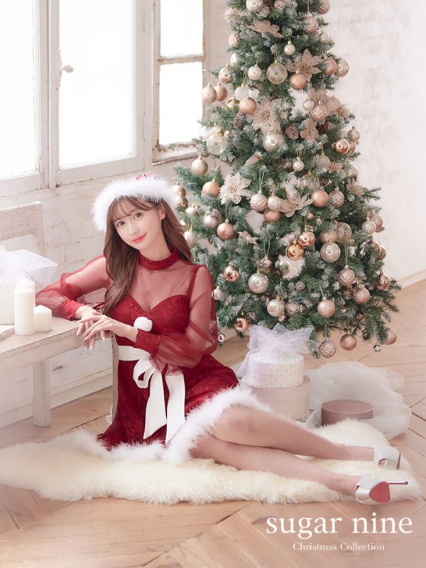 画像3: 【即日発送！】総レースチュールロングスリーブハイネックサンタ【sugar nine サンタコス 4点セット】【XS-XLサイズ/1カラー】[YMT] (3)