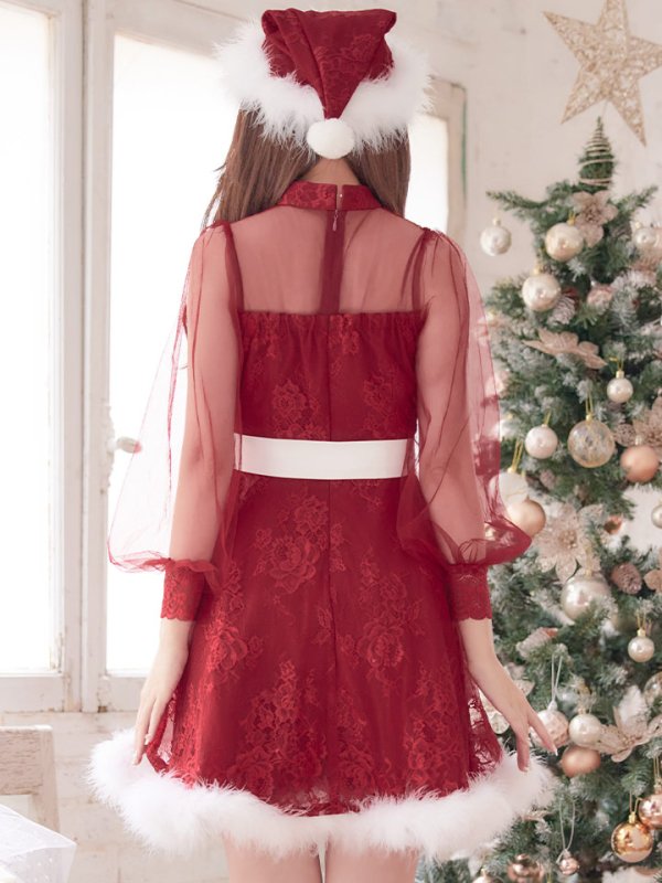 画像7: 【即日発送！】総レースチュールロングスリーブハイネックサンタ【sugar nine サンタコス 4点セット】【XS-XLサイズ/1カラー】[YMT] (7)