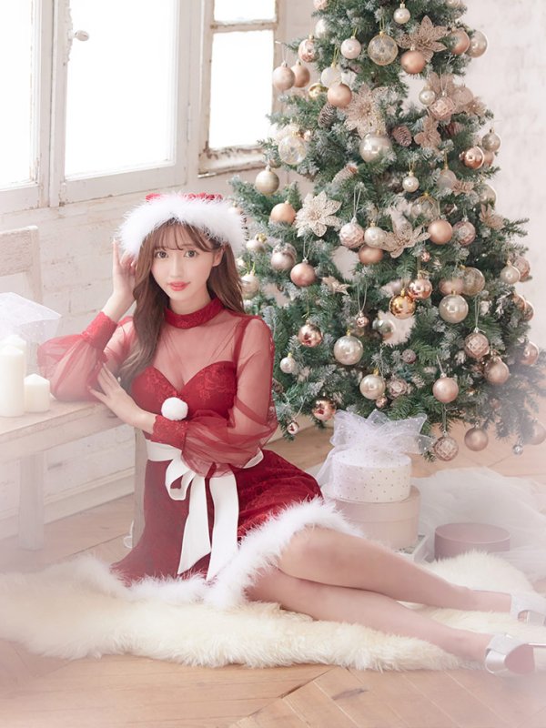 画像8: 【即日発送！】総レースチュールロングスリーブハイネックサンタ【sugar nine サンタコス 4点セット】【XS-XLサイズ/1カラー】[YMT] (8)