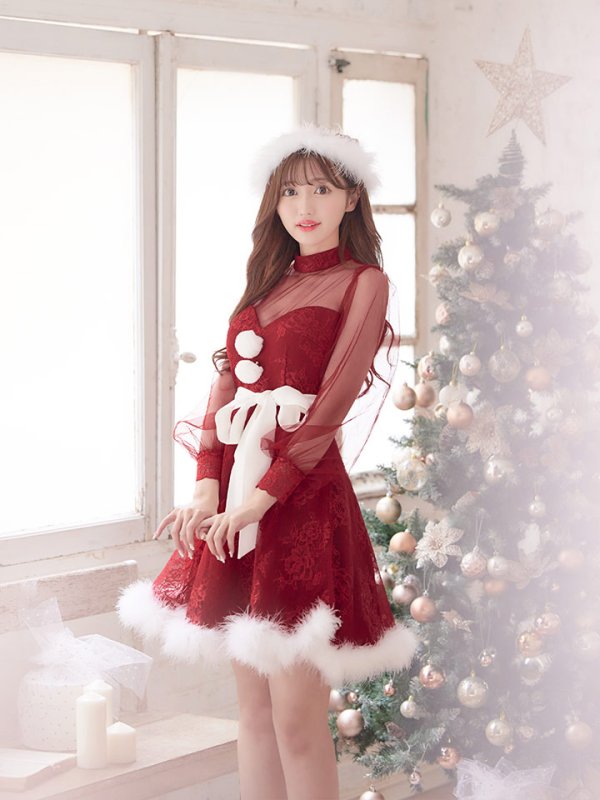 画像9: 【即日発送！】総レースチュールロングスリーブハイネックサンタ【sugar nine サンタコス 4点セット】【XS-XLサイズ/1カラー】[YMT] (9)