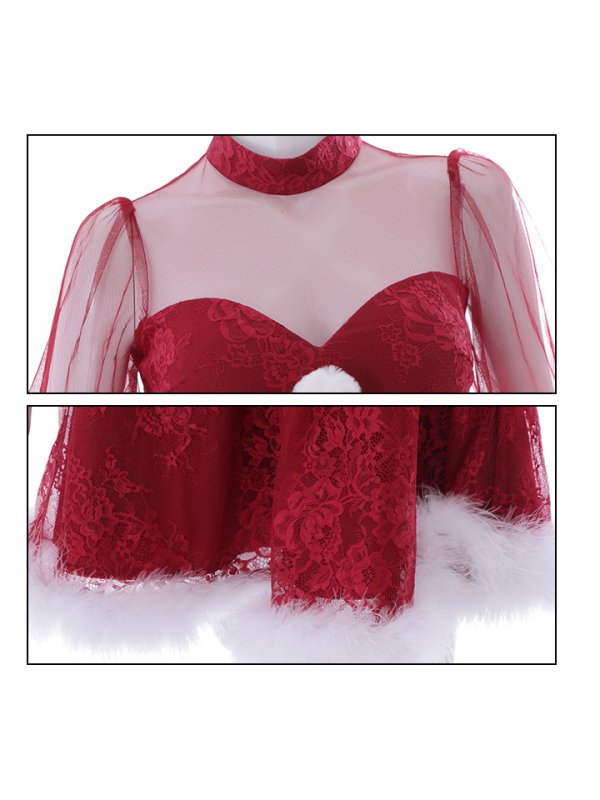 画像11: 【即日発送！】総レースチュールロングスリーブハイネックサンタ【sugar nine サンタコス 4点セット】【XS-XLサイズ/1カラー】[YMT] (11)