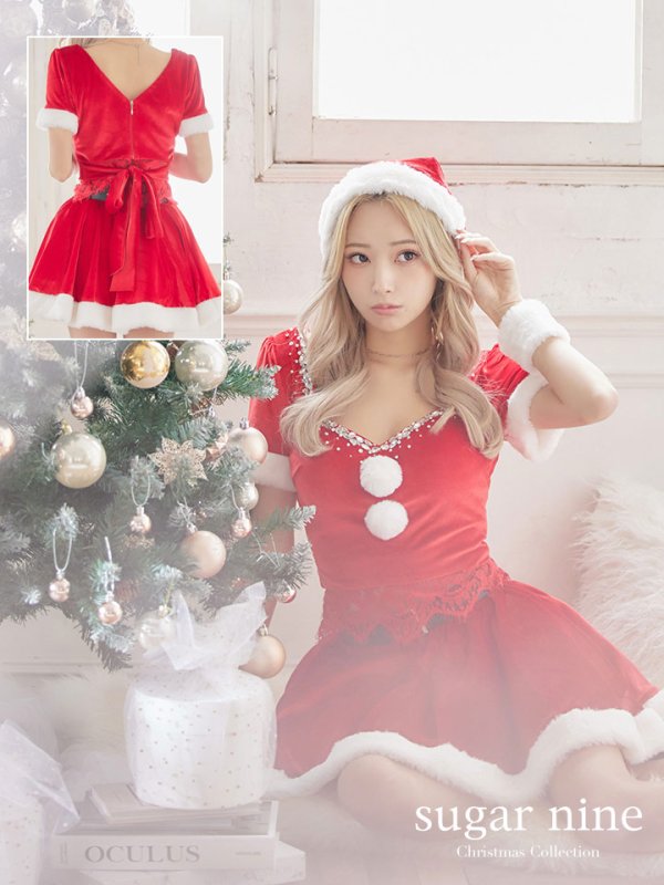 画像2: SALE!バックリボンセットアップミニ丈フレアサンタ【sugar nine サンタコス 6点セット】【XS-Mサイズ/1カラー】[OF04] (2)