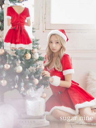 プリーツベロアチェックサンタ　ホワイト×レッド　Malymoon【帽子なし】 プリーツベロアチェックサンタホワイト×レッドMalymoon【帽子なし】