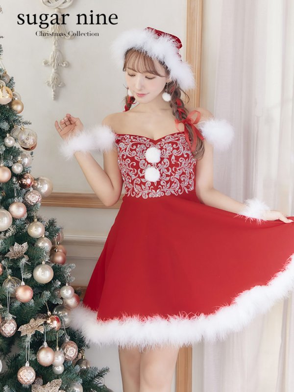 画像2: SALE!高級ライン☆ゴージャスビジュー刺繍フレアサンタ【sugar nine サンタコス 4点セット】【S-Mサイズ/1カラー】[OF04] (2)
