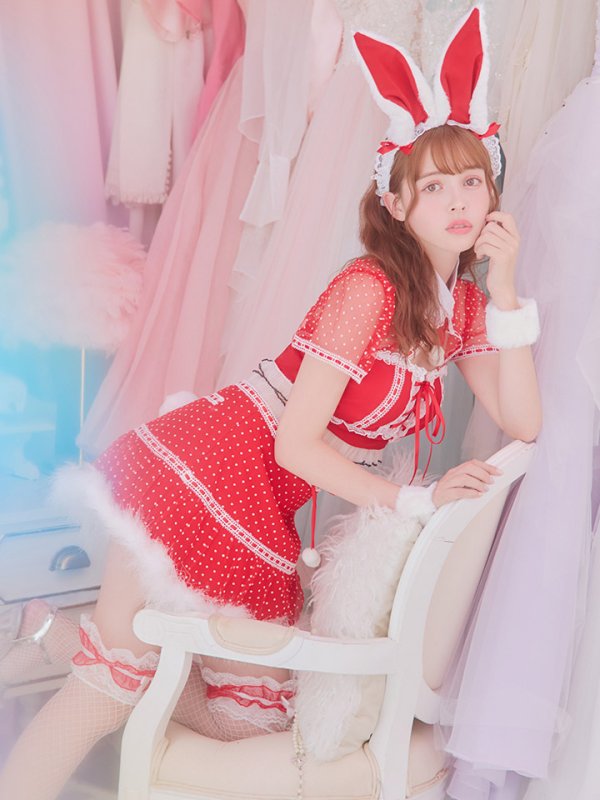 画像2: 【サンタSALE!!】ドットチュール/ バニー/ セットアップサンタ（SS088YN-Socks）【sugar nine サンタコス 5点セット】【XS-Lサイズ/1カラー】[OF04] (2)