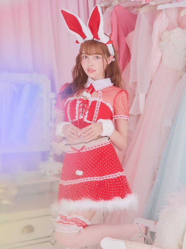 画像4: 【サンタSALE!!】ドットチュール/ バニー/ セットアップサンタ（SS088YN-Socks）【sugar nine サンタコス 5点セット】【XS-Lサイズ/1カラー】[OF04] (4)