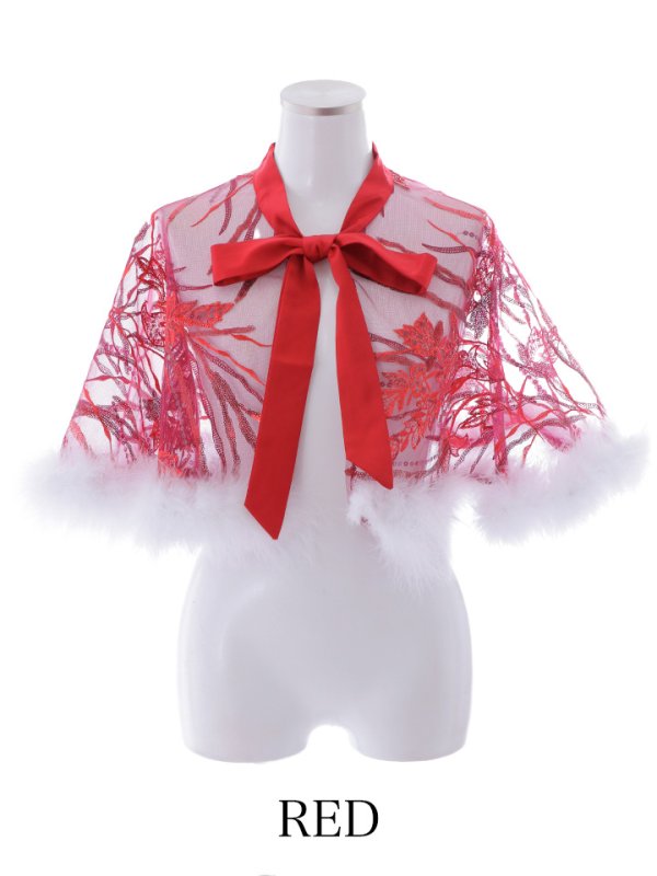 画像2: 花柄刺繍スパンコールシースルーファーポンチョ【sugar nine サンタコス】【3カラー】[YMT] (2)