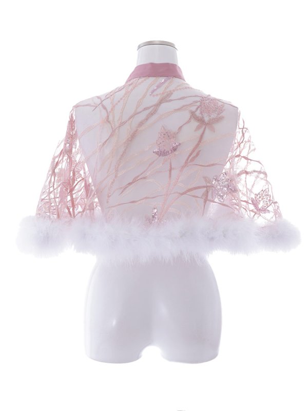 画像7: 花柄刺繍スパンコールシースルーファーポンチョ【sugar nine サンタコス】【3カラー】[YMT] (7)