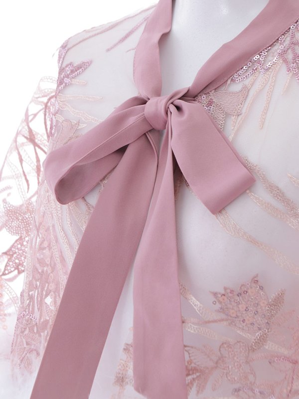 画像8: 花柄刺繍スパンコールシースルーファーポンチョ【sugar nine サンタコス】【3カラー】[YMT] (8)