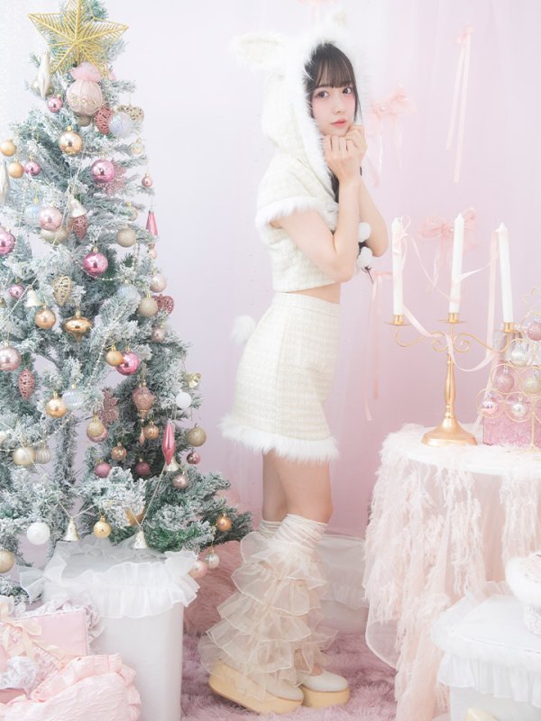 画像9: 【即日発送！】【サンタコス 5点セット】【XS-XLサイズ/2カラー】ツイードチェックバニーサンタコスプレ[OF04] (9)