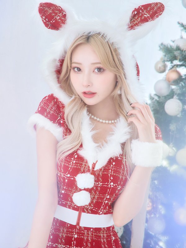 画像33: 【即日発送！】【サンタコス 5点セット】【XS-XLサイズ/2カラー】ツイードチェックバニーサンタコスプレ[YMT] (33)