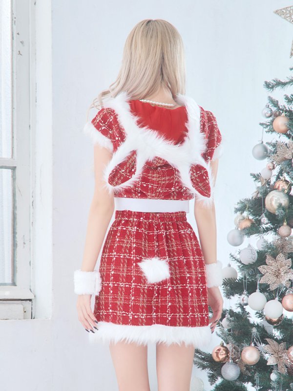 画像36: 【即日発送！】【サンタコス 5点セット】【XS-XLサイズ/2カラー】ツイードチェックバニーサンタコスプレ[YMT] (36)