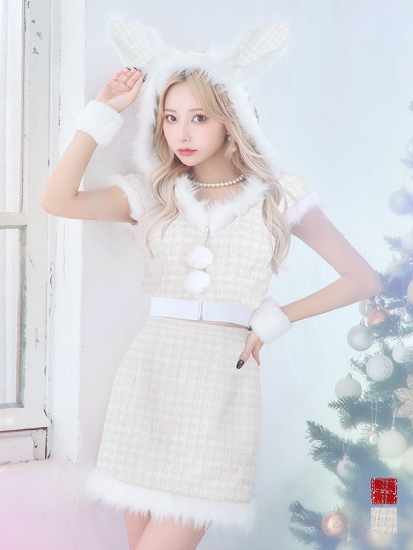 画像18: 【即日発送！】【サンタコス 5点セット】【XS-XLサイズ/2カラー】ツイードチェックバニーサンタコスプレ[YMT] (18)