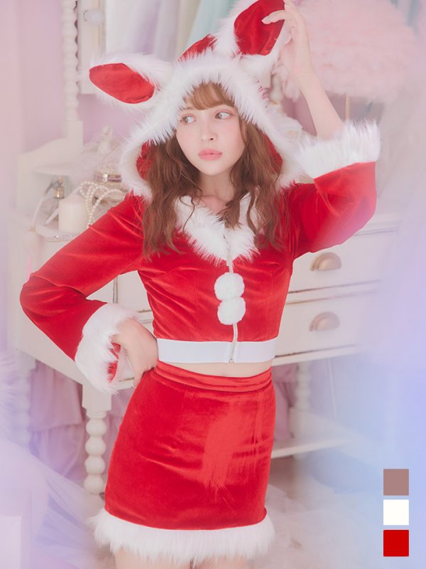 画像2: 【即日発送！】【サンタコス 4点セット】【S-Lサイズ/3カラー】セットアップバニーサンタコスプレ[YMT] (2)