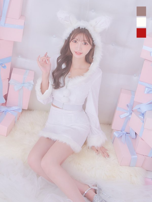 画像1: 【即日発送！】【サンタコス 4点セット】【S-Lサイズ/3カラー】セットアップバニーサンタコスプレ[OF04] (1)