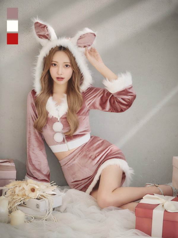 画像4: 【即日発送！】【サンタコス 4点セット】【S-Lサイズ/3カラー】セットアップバニーサンタコスプレ[OF04] (4)