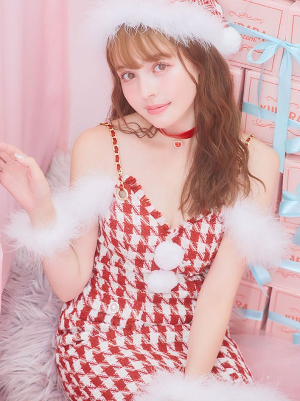 画像3: SALE!【サンタコス5点セット】【S-XLサイズ/1カラー】千鳥柄ツイードキャミドレスサンタコスプレ[OF04] (3)
