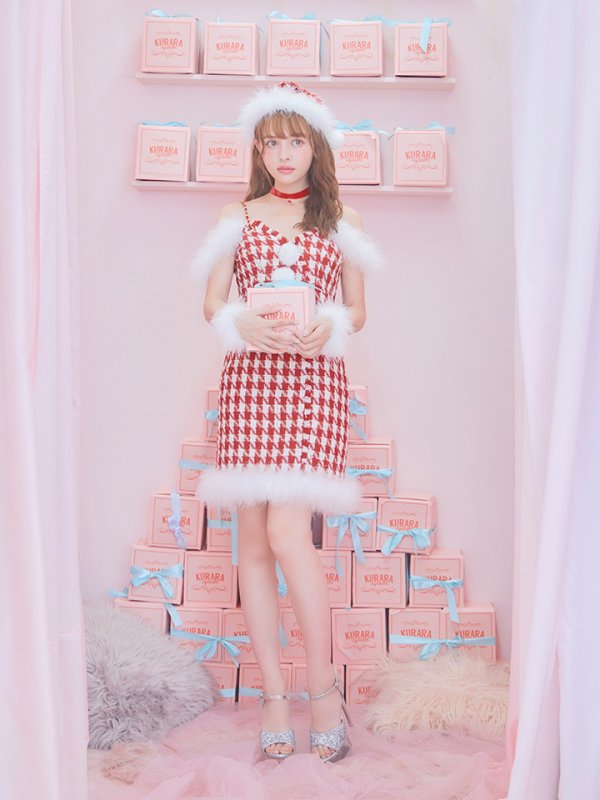 画像6: SALE!【サンタコス5点セット】【S-XLサイズ/1カラー】千鳥柄ツイードキャミドレスサンタコスプレ[OF04] (6)