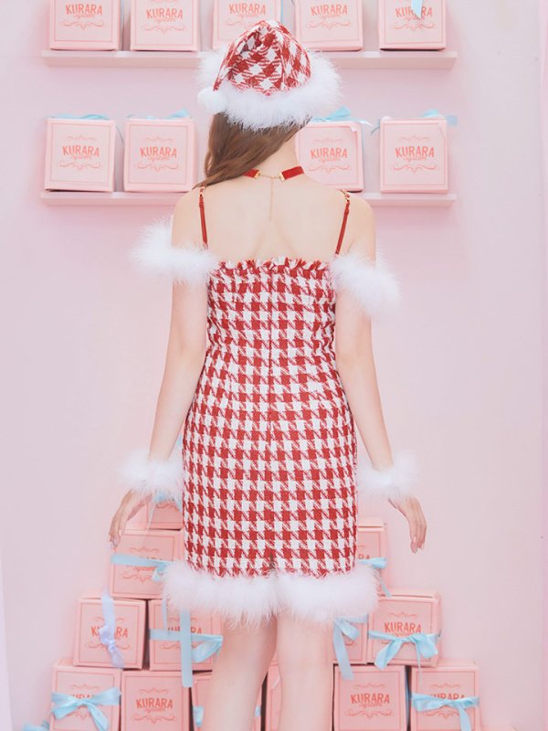 画像15: SALE!【サンタコス5点セット】【S-XLサイズ/1カラー】千鳥柄ツイードキャミドレスサンタコスプレ[OF04] (15)