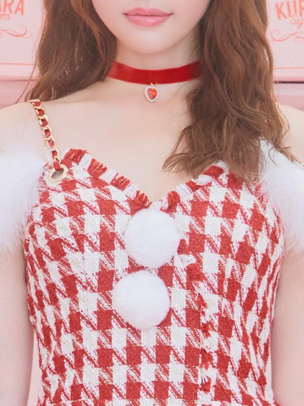 画像16: SALE!【サンタコス5点セット】【S-XLサイズ/1カラー】千鳥柄ツイードキャミドレスサンタコスプレ[OF04] (16)