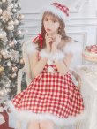 画像1: SALE!【サンタコス 5点セット】【XS-Lサイズ/1カラー】ギンガムチェック フレアワンピースサンタコスプレ[YMT] (1)