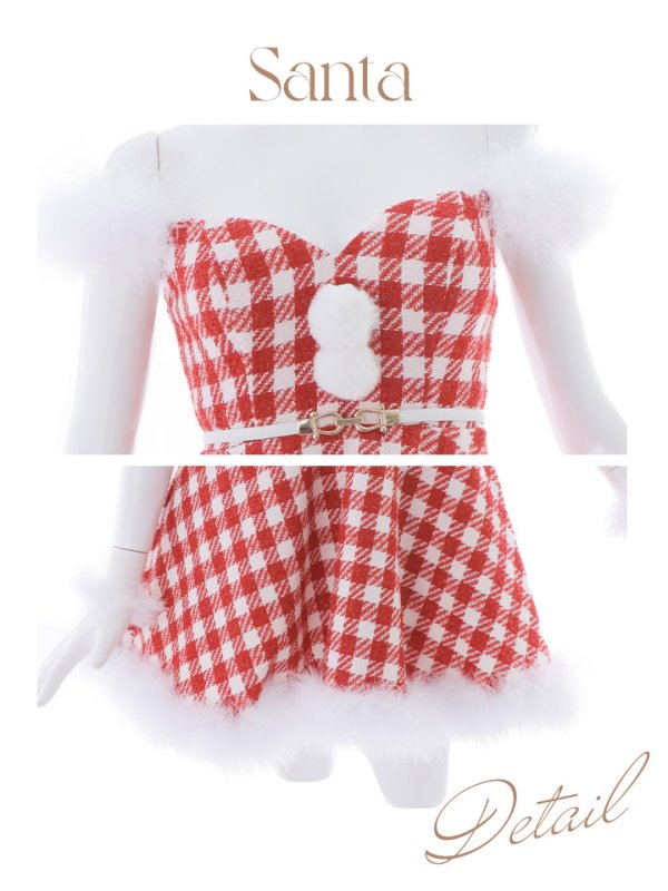 画像22: SALE!【サンタコス 5点セット】【XS-Lサイズ/1カラー】ギンガムチェック フレアワンピースサンタコスプレ[YMT] (22)