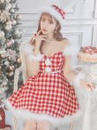 画像7: SALE!【サンタコス 5点セット】【XS-Lサイズ/1カラー】ギンガムチェック フレアワンピースサンタコスプレ[YMT] (7)