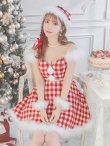 画像8: SALE!【サンタコス 5点セット】【XS-Lサイズ/1カラー】ギンガムチェック フレアワンピースサンタコスプレ[YMT] (8)