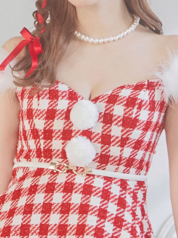 画像19: SALE!【サンタコス 5点セット】【XS-Lサイズ/1カラー】ギンガムチェック フレアワンピースサンタコスプレ[YMT] (19)