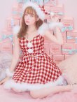 画像1: SALE!【サンタコス 5点セット】【XS-Lサイズ/1カラー】ギンガムチェック フレアワンピースサンタコスプレ[YMT] (1)